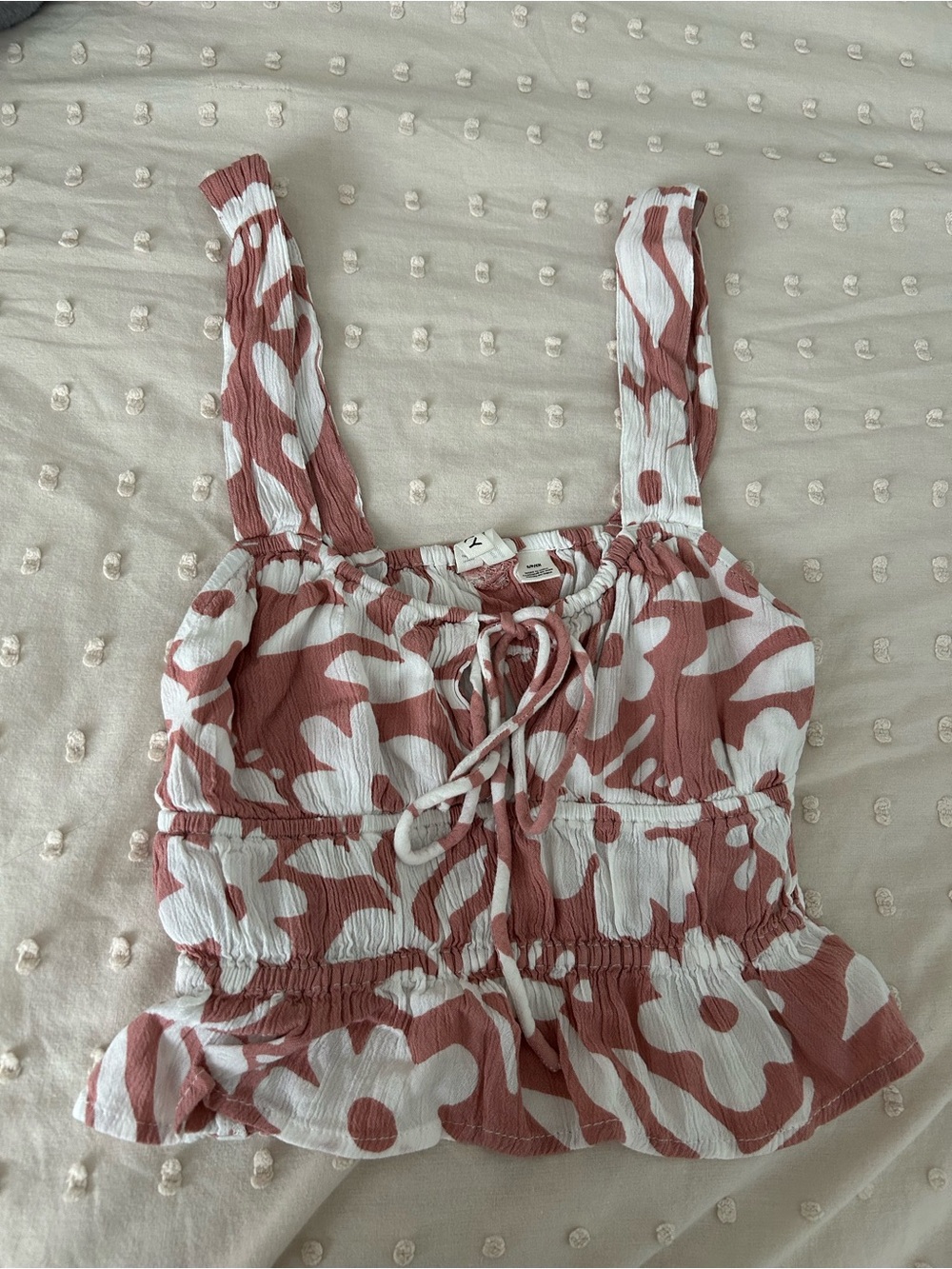 Roxy Pink Floral Tie-Front Smocked crop